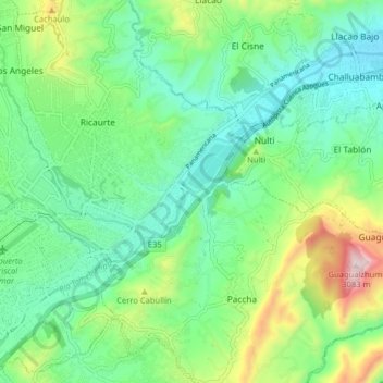 Mappa topografica Ucubamba, altitudine, rilievo