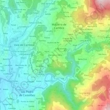 Mappa topografica Macieira a Velha, altitudine, rilievo