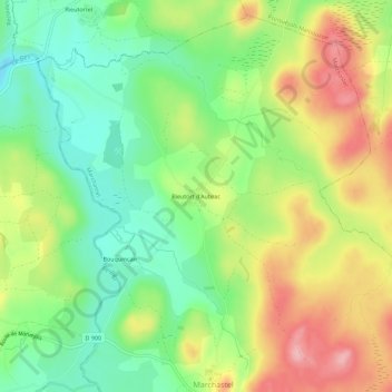 Mappa topografica Rieutort d'Aubrac, altitudine, rilievo