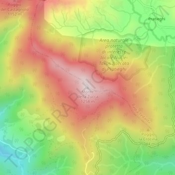 Mappa topografica Monte della Zucca, altitudine, rilievo