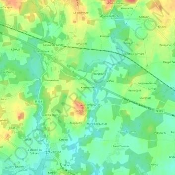 Mappa topografica Kersouarne, altitudine, rilievo