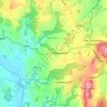 Mappa topografica Elms Green, altitudine, rilievo