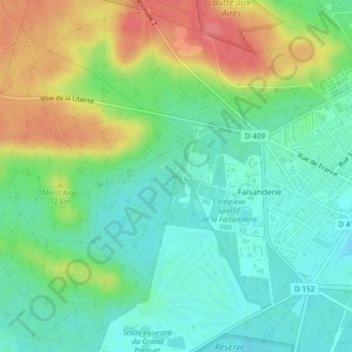 Mappa topografica Carrefour du Coq, altitudine, rilievo