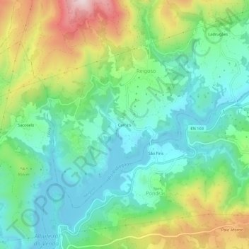 Mappa topografica Currais, altitudine, rilievo