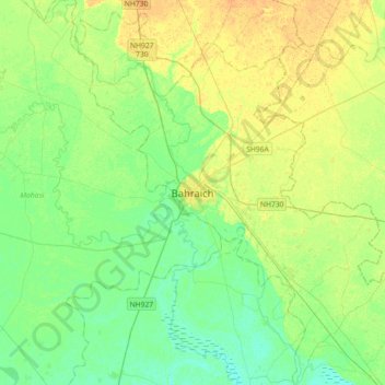 Mappa topografica Bahraich, altitudine, rilievo