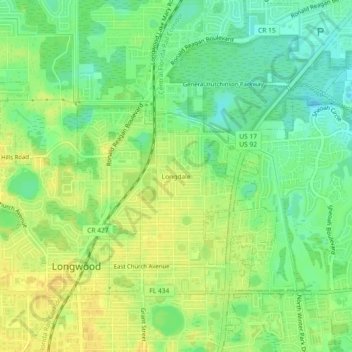 Mappa topografica Longdale, altitudine, rilievo
