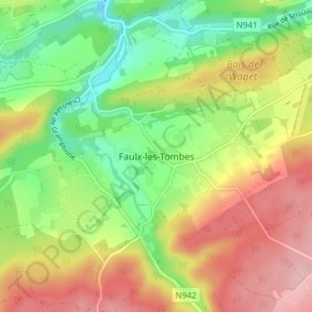 Mappa topografica Faulx-Les Tombes, altitudine, rilievo