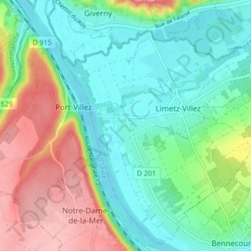 Mappa topografica Villez, altitudine, rilievo