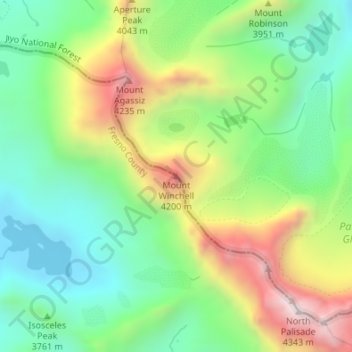 Mappa topografica Mount Winchell, altitudine, rilievo