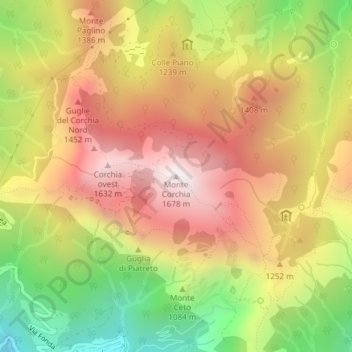 Mappa topografica Monte Corchia, altitudine, rilievo