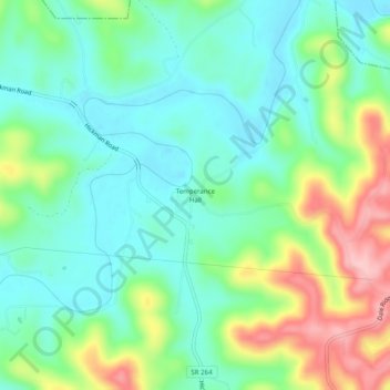 Mappa topografica Temperance Hall, altitudine, rilievo
