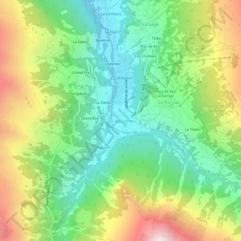 Mappa topografica Les Haudères, altitudine, rilievo