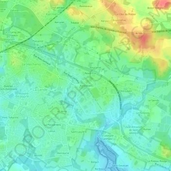 Mappa topografica Kergolven, altitudine, rilievo