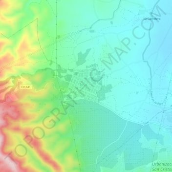 Mappa topografica Tous, altitudine, rilievo