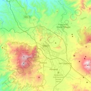 Mappa topografica Tepic, altitudine, rilievo