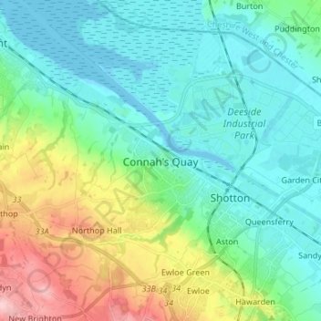 Mappa topografica Connah's Quay, altitudine, rilievo