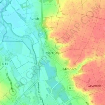 Mappa topografica Körrenzig, altitudine, rilievo