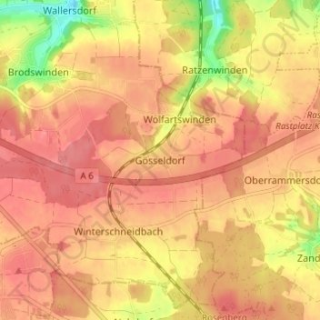 Mappa topografica Gösseldorf, altitudine, rilievo