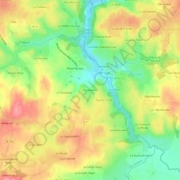 Mappa topografica Normande, altitudine, rilievo