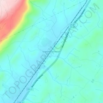 Mappa topografica Evensville, Tennessee, altitudine, rilievo