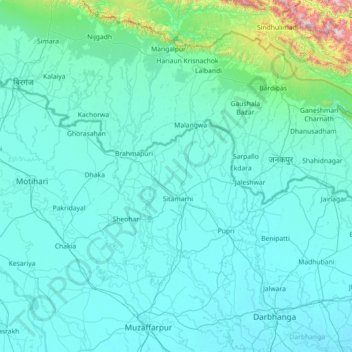 Mappa topografica Sītāmarhi, altitudine, rilievo