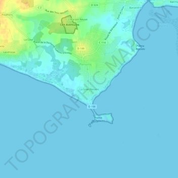 Mappa topografica La Grée Penvins, altitudine, rilievo