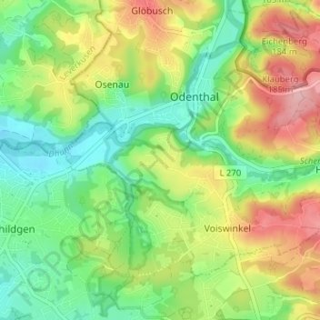 Mappa topografica Küchenberg, altitudine, rilievo