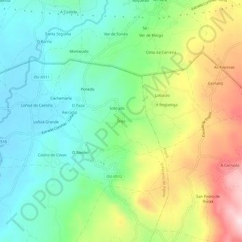 Mappa topografica Triós, altitudine, rilievo