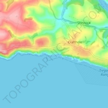 Mappa topografica Portwrinkle, altitudine, rilievo