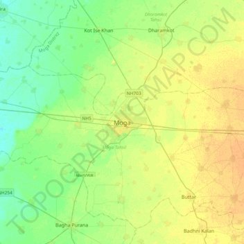 Mappa topografica Moga, altitudine, rilievo