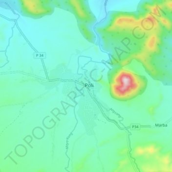 Mappa topografica Poli, altitudine, rilievo