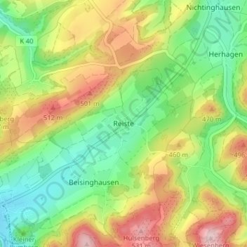 Mappa topografica Reiste, altitudine, rilievo