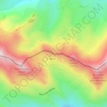 Mappa topografica Col du Galibier, altitudine, rilievo