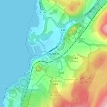 Mappa topografica Inverkip, altitudine, rilievo