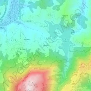 Mappa topografica Areantza, altitudine, rilievo
