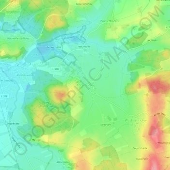 Mappa topografica Adrazhofen, altitudine, rilievo