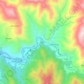 Mappa topografica Coplo, altitudine, rilievo