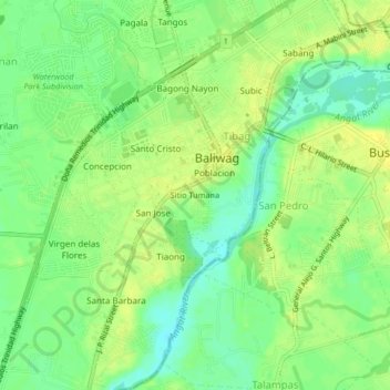Mappa topografica Sitio Tumana, altitudine, rilievo