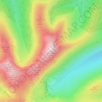 Mappa topografica Grisedale Pike, altitudine, rilievo