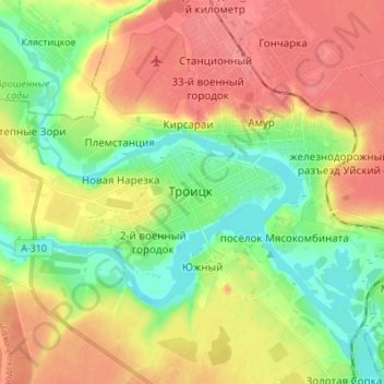 Mappa topografica Troitsk, altitudine, rilievo