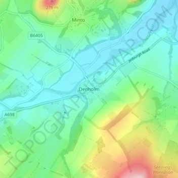 Mappa topografica Denholm, altitudine, rilievo