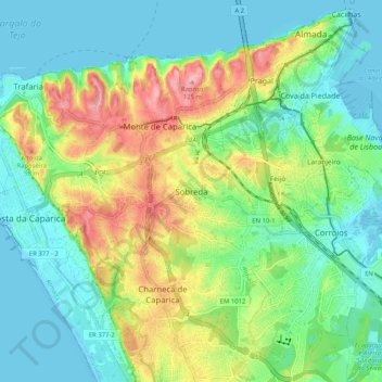 Mappa topografica Sobreda, altitudine, rilievo