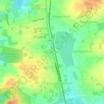 Mappa topografica Honnenahalli, altitudine, rilievo