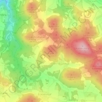Mappa topografica Kupfer, altitudine, rilievo
