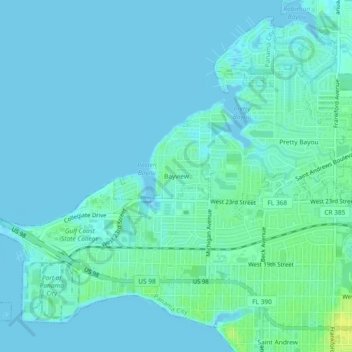 Mappa topografica Bayview, altitudine, rilievo