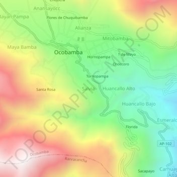 Mappa topografica Salvia, altitudine, rilievo