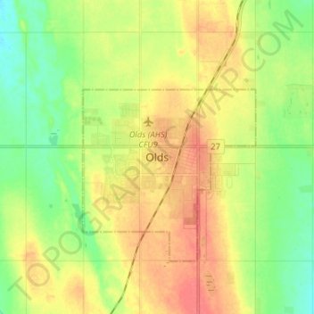 Mappa topografica Olds, altitudine, rilievo