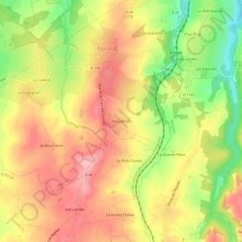 Mappa topografica Nouailhas, altitudine, rilievo