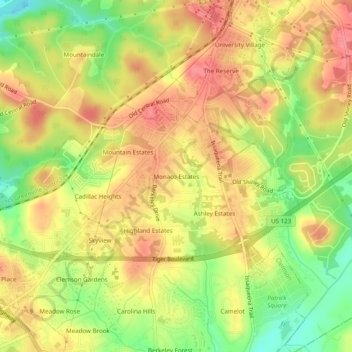 Mappa topografica Monaco Estates, altitudine, rilievo