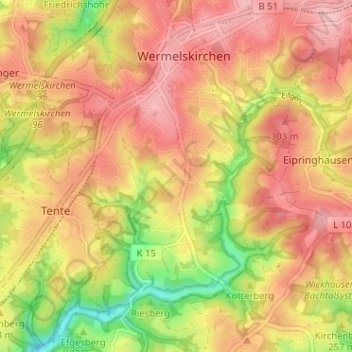 Mappa topografica Eckringhausen, altitudine, rilievo